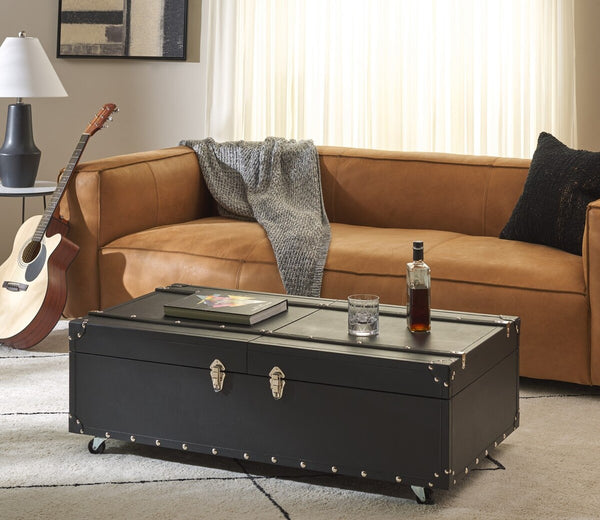 Safavieh Zoe Coffee Table Storage Trunk With Wine Rack Black FOX9515F