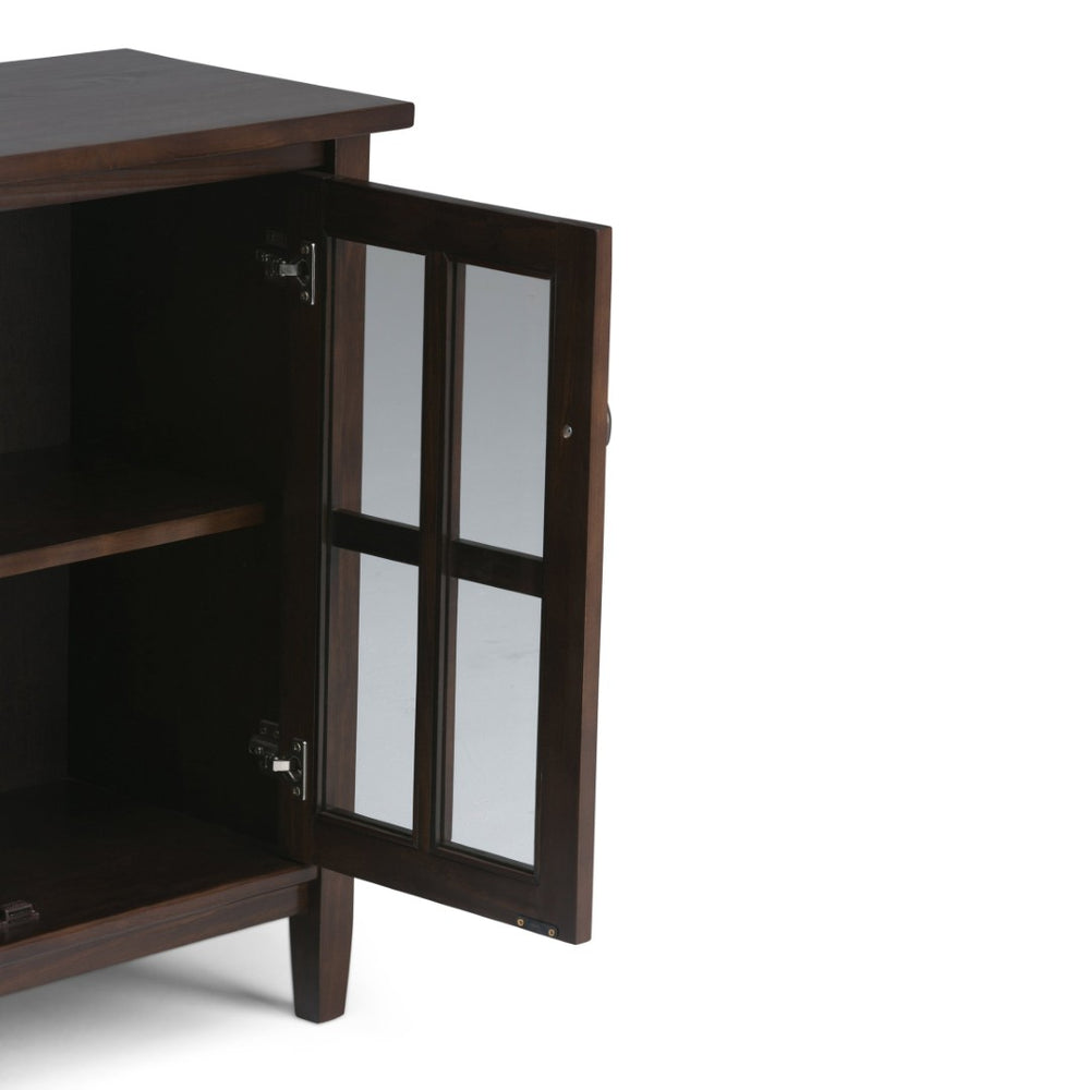 English Elm Warm Shaker Low Storage Cabinet - Versatile Tobacco Brown Wood With Adjustable Shelves & Glass Doors B136P159729-GIGA