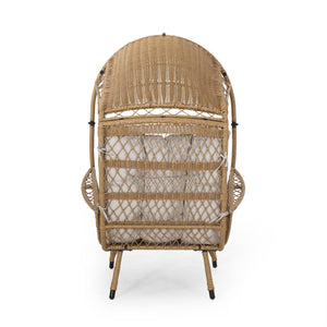 English Elm Christopher Knight Home® - MALIA Wicker Standing Basket Chair with Water-Resistant Cushion, Iron Frame, Handcrafted Outdoor Cozy Retreat Brown+Beige 68018.00LBGE