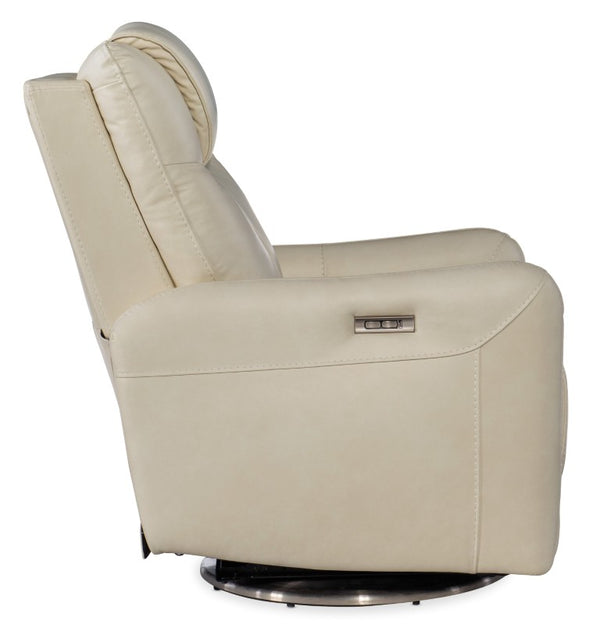 Hooker Furniture Steffen Zero-Gravity Swivel Power Recliner With Adjustable Motorized Headrest, Usb Charging, Top-Grain Leather Beige RC601-PHSZ-003