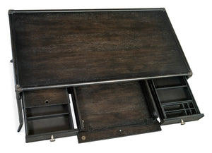 Hooker Furniture Retreat Coastal Pole Rattan Writing Desk With Dune Oak Veneer, 3 Drawers, Keyboard Ready, Rope Accents Dark Wood 6950-10458-99