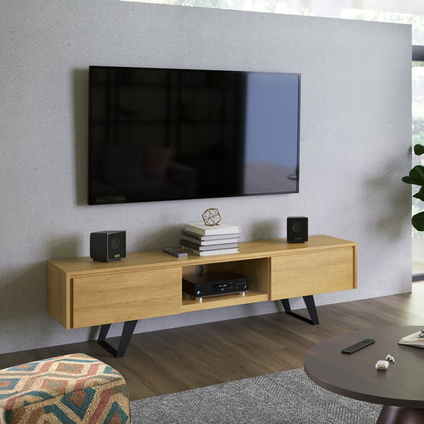 English Elm Lowry 72" Oak Tv Media Stand - Mid-Century Modern Design With Clever Storage & Cable Management B136P158888