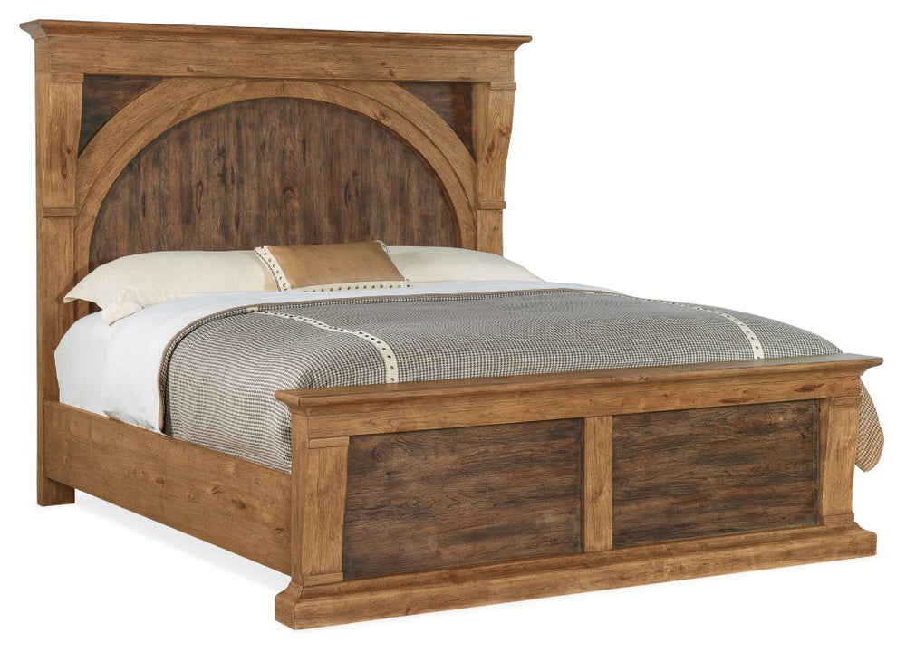 Hooker Furniture Big Sky King Corbel Bedstead With Pecky Hickory Veneers, Vintage Natural Finish, Rustic Manor Drama Medium Brown 6700-90366-80