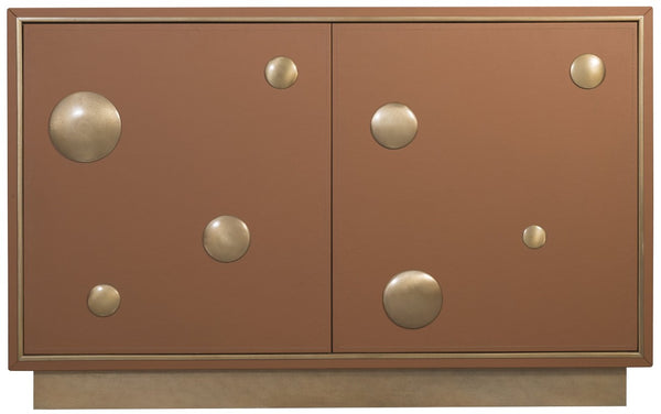 Hooker Furniture Melange Luxe Leather Hall Chest With Gold Circle Accents, Soft-Close Doors, Adjustable Shelves 628-85722-85