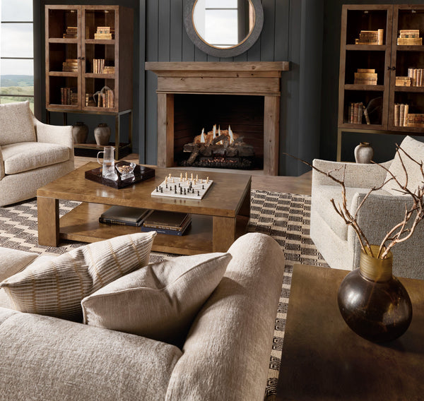 Hooker Furniture Melange Mulholland Oak Coffee Table with Open Shelf and Bronze Accents for Living Rooms 30.00L x 60.00W x 18.00H 628-80605-82