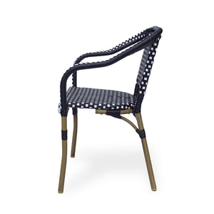 English Elm Bistro Chair Set of 2 French Country Woven Aluminum Outdoor Patio Seating Pair Black White 72906.00BLK