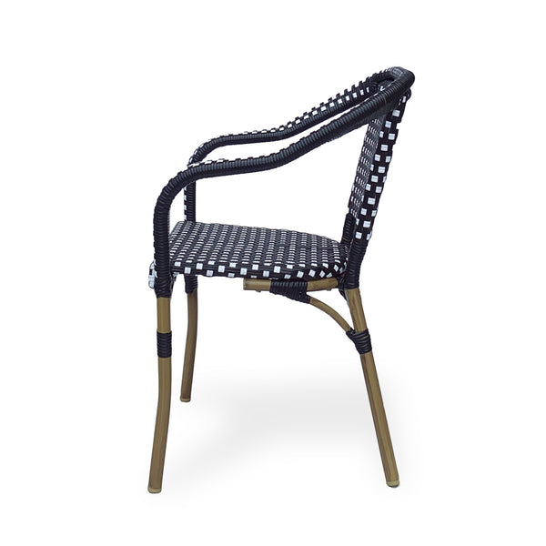 English Elm Bistro Chair Set of 2 French Country Woven Aluminum Outdoor Patio Seating Pair Black White 72906.00BLK