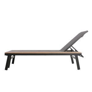 English Elm Christopher Knight Home® - Waterloo Outdoor Chaise Lounge Set Of 2 With Adjustable Recline & Attached Wood Side Table 62756.00BLKMP2