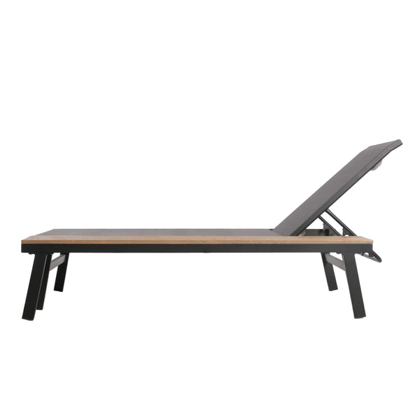English Elm Christopher Knight Home® - Waterloo Outdoor Chaise Lounge Set Of 2 With Adjustable Recline & Attached Wood Side Table 62756.00BLKMP2