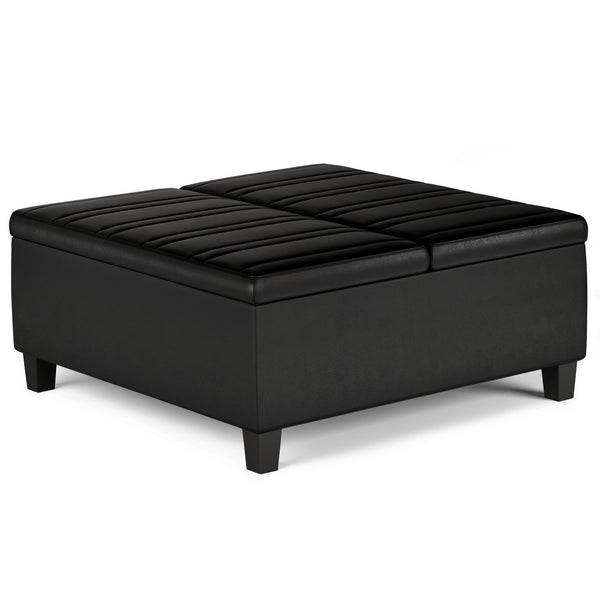 English Elm Ellis Coffee Table Storage Ottoman - Versatile Distressed Black Faux Leather For Modern Living Spaces B136P159158