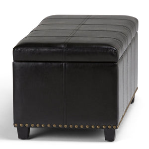 English Elm Amelia Storage Ottoman Bench with Hidden Compartment, Nailhead Trim, Stitched Faux Leather Seat Black B136P159105