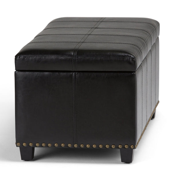 English Elm Amelia Storage Ottoman Bench with Hidden Compartment, Nailhead Trim, Stitched Faux Leather Seat Black B136P159105