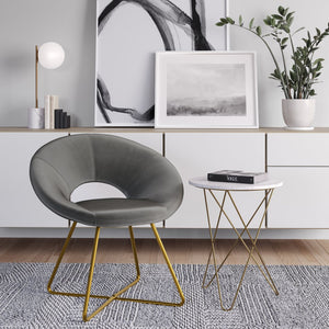 English Elm Barrett Velvet Accent Chair in Grey with Curved Back, Deep Seat & Gold Metal Base — Modern Comfort (96) B136P158469