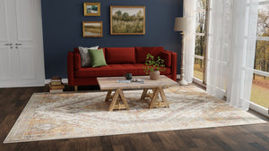 Feizy Rugs Percy Transitional Medallion Rug - Durable Machine Washable Design With Timeless Distressed Charm Ivory,Orange,Brown Polyester,Cotton,Viscose Prc39anftan000e76