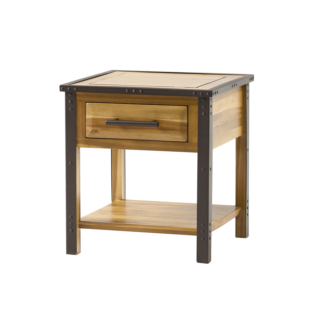 English Elm Christopher Knight Home® - BRIGHTON Acacia Wood End Table with 1 Drawer in Natural Finish — Industrial Accent Nightstand 26.75" 54717.00
