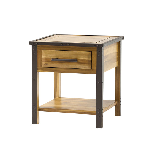 English Elm Christopher Knight Home® - BRIGHTON Acacia Wood End Table with 1 Drawer in Natural Finish — Industrial Accent Nightstand 26.75" 54717.00