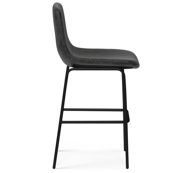 English Elm Jolie Counter Height Stool Set Of 2 - Stylish Distressed Charcoal Vegan Leather & Metal Legs B136P158760