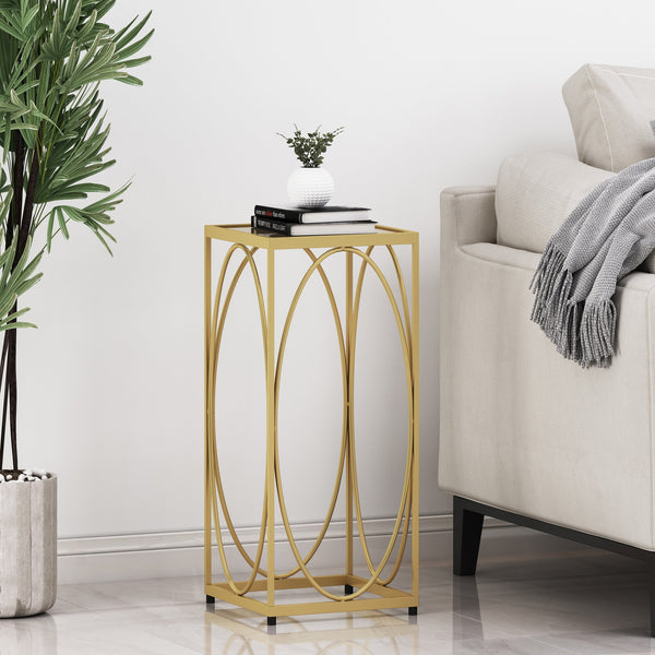 English Elm Christopher Knight Home® - END TABLE Champagne Iron Oval Accent with Tempered Glass Top, Modern Glam Side Table 11.85"x27.75" 71941.00