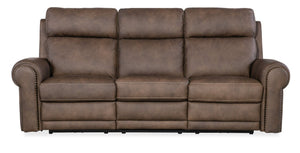 Hooker Furniture Duncan Power Sofa In Kalahari Bark Leather — Zero-Gravity Recline, Power Headrest & Lumbar Control SS635-PHZL3-088