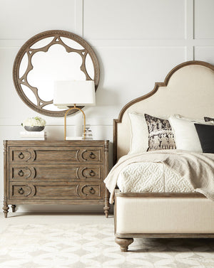 A.R.T. Furniture Architrave Round Mirror - Elegant Almond Finish, Handcrafted Wood-carving Décor, Wall-hanging Design Brown Material, Pine Solids And Veneer,Glass 277123-2608