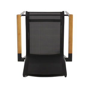 English Elm Christopher Knight Home® - Dining Chair Modern Black & Natural Aluminum Frame with Faux Wood Accents, Rust-Resistant Mesh Seating for Outdoor Comfort and Style 73636.00BLK-4