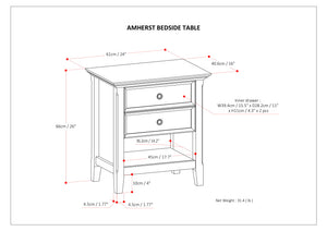 English Elm Amherst Hickory Brown Bedside Table with 2 Drawers, Solid Wood Handcrafted Finish, Transitional Style B136P159438