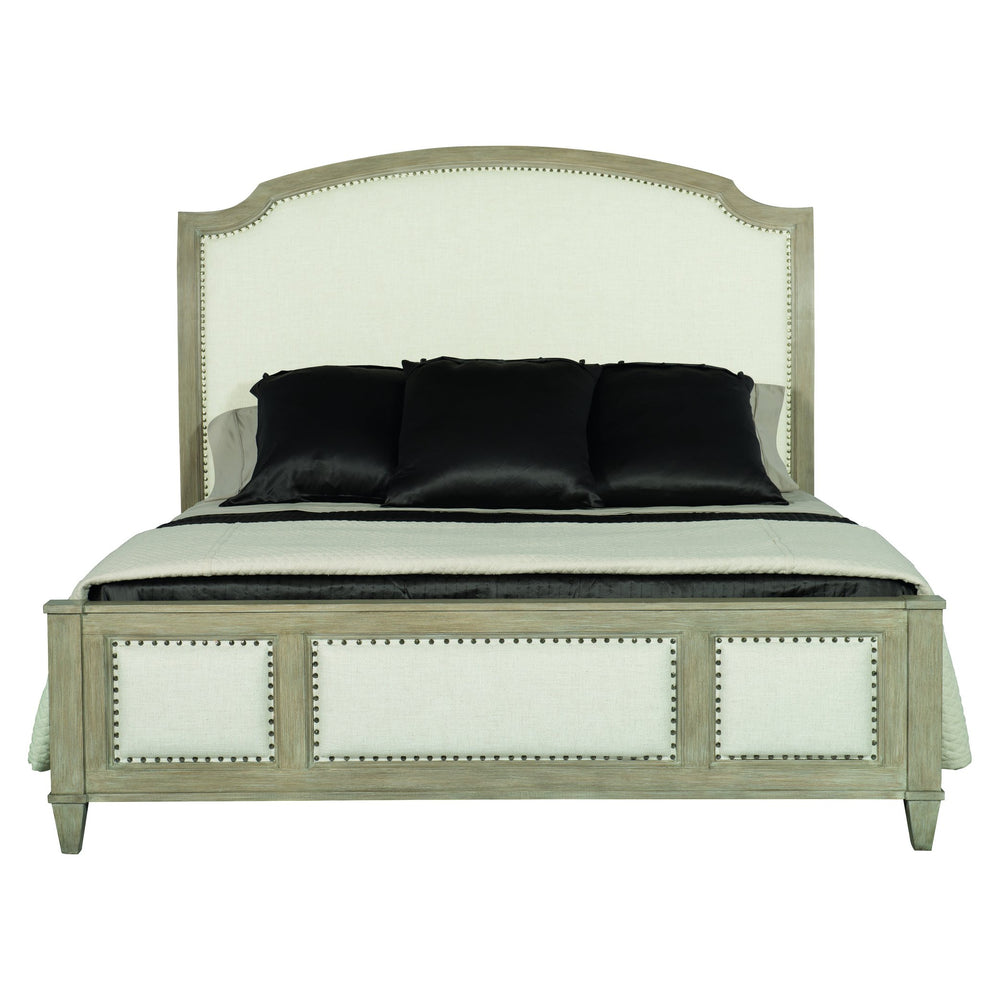 Bernhardt Bernhardt Sandstone Wire‑Brushed Oak Upholstered King Panel Bed With Nailhead Trim, Casual Traditional Elegance K1119