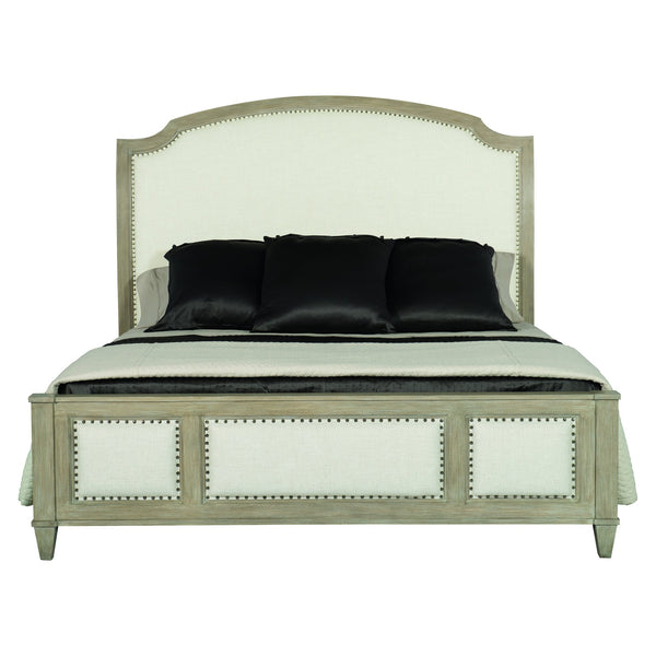 Bernhardt Bernhardt Sandstone Wire‑Brushed Oak Upholstered King Panel Bed With Nailhead Trim, Casual Traditional Elegance K1119