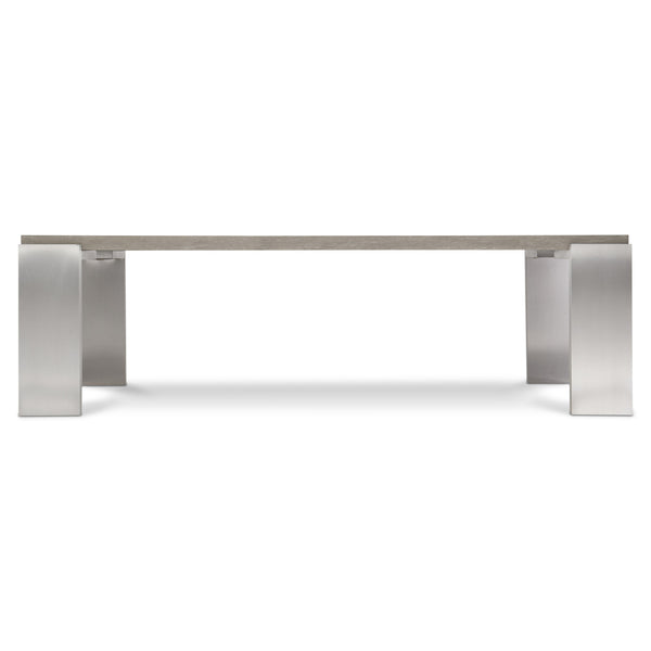 Bernhardt Bernhardt Foundations 102" Dining Table — Solid Acacia Light Shale Top & Brushed Stainless Legs, Modern Rustic Elegance 306224