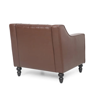 English Elm Christopher Knight Home® - CLUB CHAIR with Button Tufted Diamond Stitching, Sloped Arms & Birch Wood Legs for Modern Comfort Dark Brown 30.5 L x 25.75 W x 21.25 H 71214.00DBRN