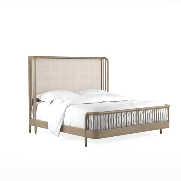 A.R.T. Furniture Finn Mid-century Modern Upholstered Shelter Bed In Tawny Finish With Curved Spindled Design Light Brown, Beige Parawood Solids,Elm Veneer,Foam,Fiber,Fabric,Metal 313136-2803