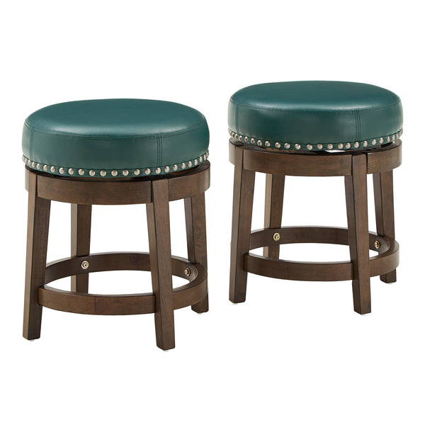 Homelegance By Top-Line Emerson Brown Finish Faux Leather 18" Swivel Dining Height Stool (Set of 2) Green Rubberwood