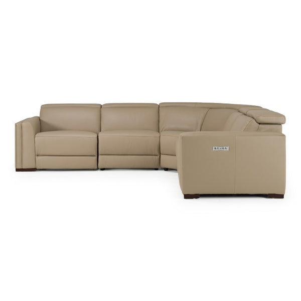 VIG Furniture Frazier Modern Leather 5-Piece Power Reclining Sectional With Console, Cupholders, Top-Grain Comfort Tan Sectional Sofa VGKV-KM.268H-TAN