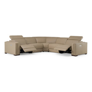 VIG Furniture Frazier Modern Leather 5-Piece Power Reclining Sectional With Console, Cupholders, Top-Grain Comfort Tan Sectional Sofa VGKV-KM.268H-TAN