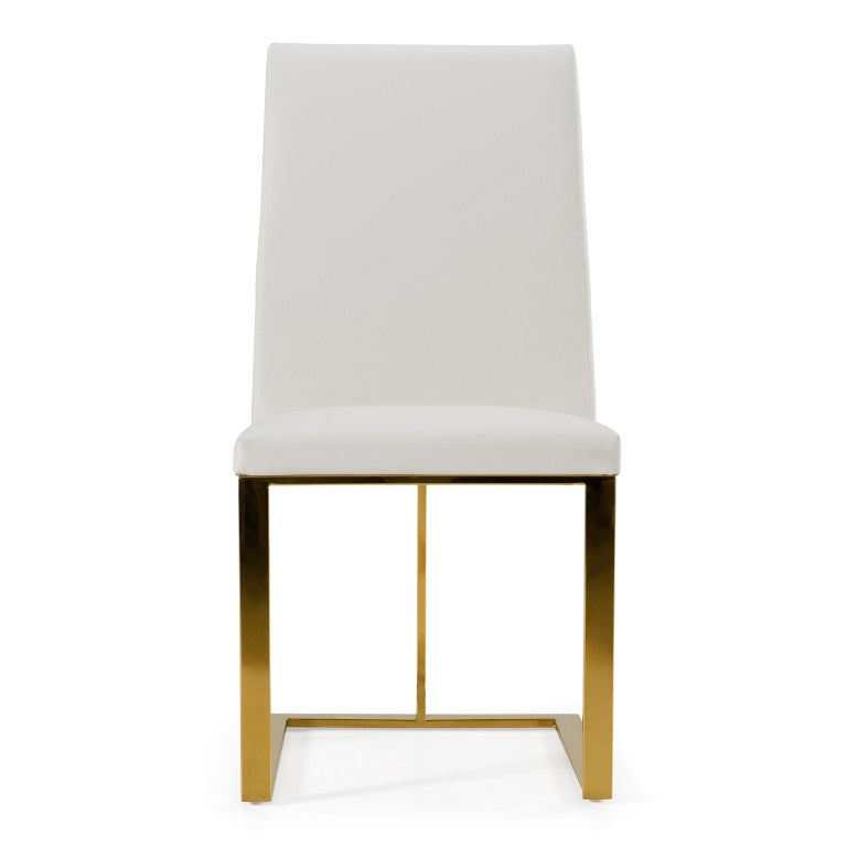 VIG Furniture Frankie Plush White Vegan Leather Dining Chair With Gold Stainless Steel Frame — Modern Glam Comfort VGGAGA-6917CH-WHT