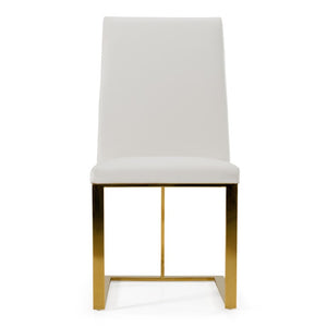 VIG Furniture Frankie Plush White Vegan Leather Dining Chair With Gold Stainless Steel Frame — Modern Glam Comfort VGGAGA-6917CH-WHT