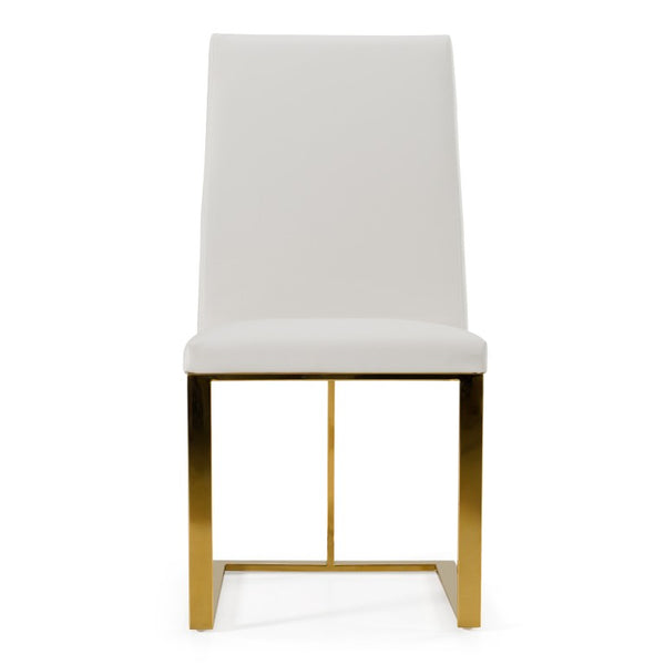 VIG Furniture Frankie Plush White Vegan Leather Dining Chair With Gold Stainless Steel Frame — Modern Glam Comfort VGGAGA-6917CH-WHT
