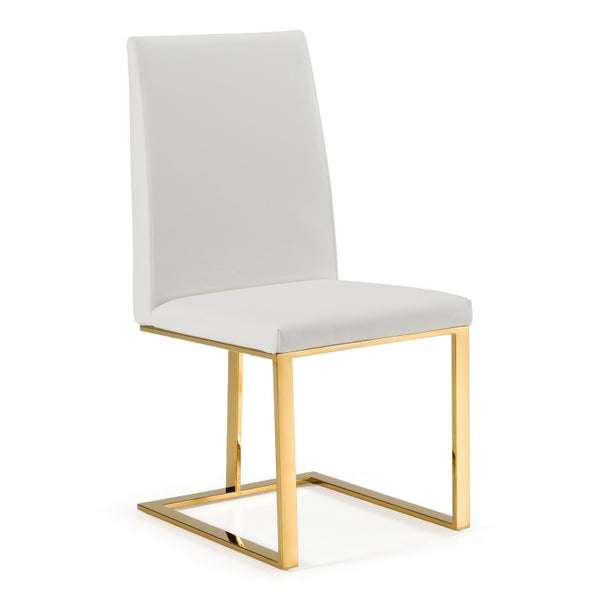 VIG Furniture Frankie Plush White Vegan Leather Dining Chair With Gold Stainless Steel Frame — Modern Glam Comfort VGGAGA-6917CH-WHT