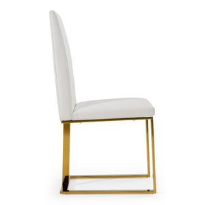 VIG Furniture Frankie Plush White Vegan Leather Dining Chair With Gold Stainless Steel Frame — Modern Glam Comfort VGGAGA-6917CH-WHT