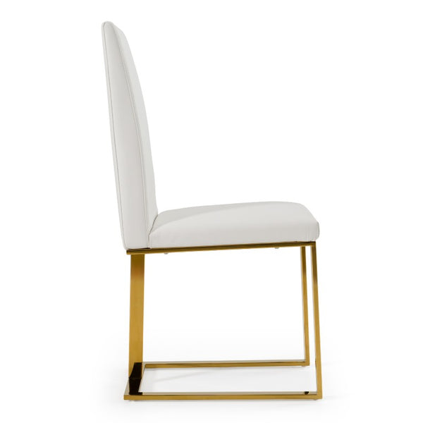 VIG Furniture Frankie Plush White Vegan Leather Dining Chair With Gold Stainless Steel Frame — Modern Glam Comfort VGGAGA-6917CH-WHT