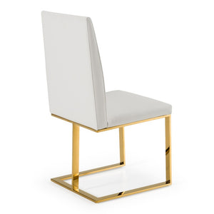 VIG Furniture Frankie Plush White Vegan Leather Dining Chair With Gold Stainless Steel Frame — Modern Glam Comfort VGGAGA-6917CH-WHT