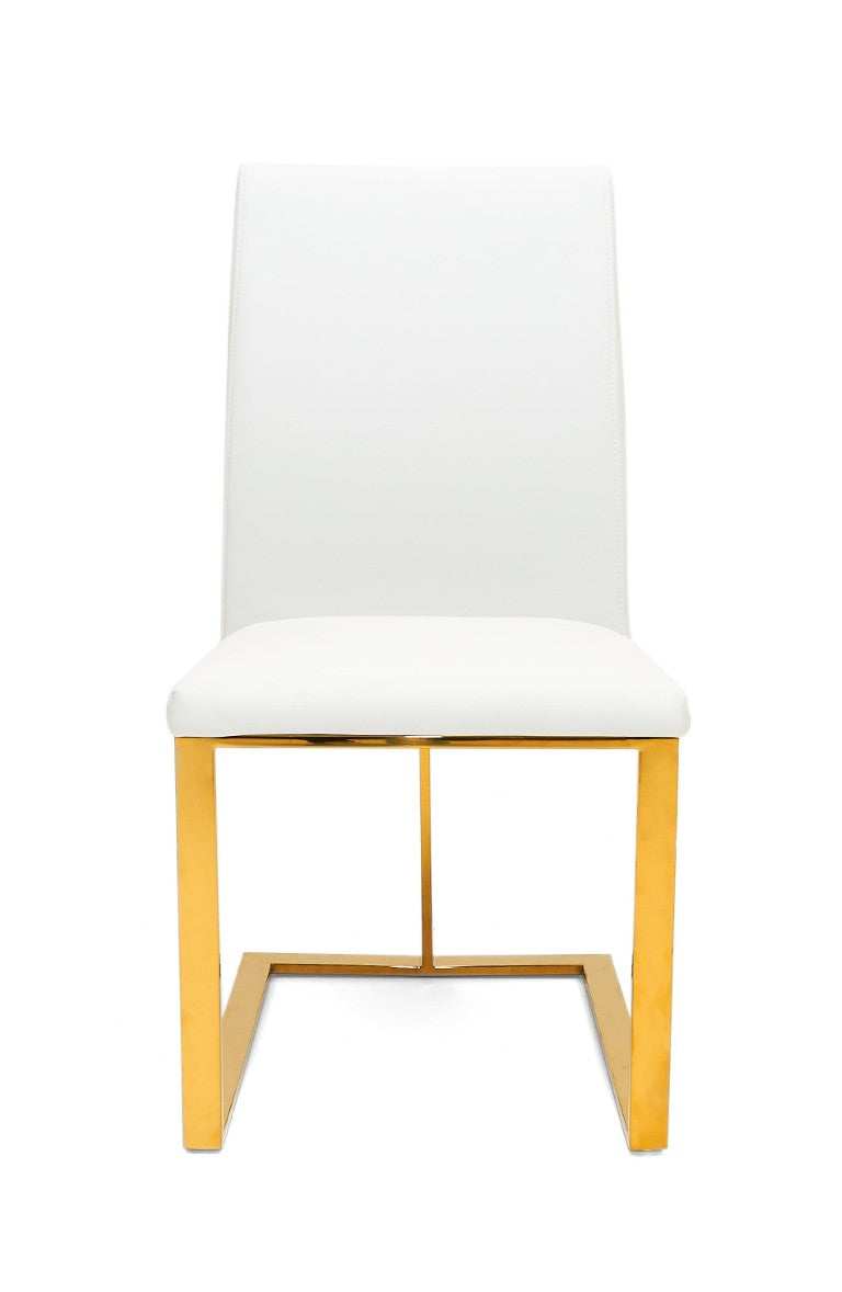 VIG Furniture Frankie Plush White Vegan Leather Dining Chair With Gold Stainless Steel Frame — Modern Glam Comfort VGGAGA-6917CH-WHT