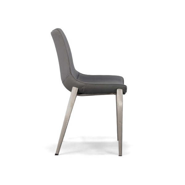 VIG Furniture Frasier Sculpted Eco-Leather Side Seat With Polished Stainless Legs, Modern Comfort & Durable Finish Grey Dining Chair VGHR3505-GRY