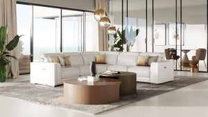VIG Furniture Frazier Modern Leather 5-Piece Power Reclining Sectional With Console, Cupholders, Top-Grain Comfort White Sectional Sofa VGKM-KM268H-W-SECT
