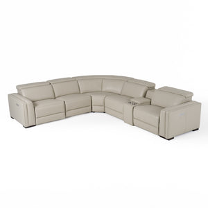 VIG Furniture Modrest Frazier - Modern Light Grey Leather Sectional Sofa with 3 Recliners + Console VGKM-KM268H-LG-GRY-SECT-C