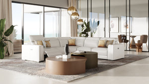 VIG Furniture Frazier Modern Leather 5-Piece Power Reclining Sectional With Console, Cupholders, Top-Grain Comfort White Sectional Sofa VGKM-KM268H-W-SECT