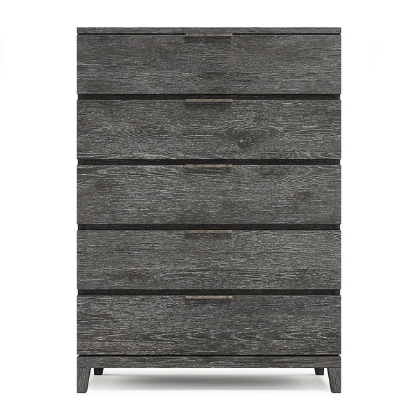 Bernhardt Bernhardt Menton Rustic Modern Tall Drawer Chest In Sutton Oak With 5 Drawers, Dark Graphite Pulls, Anti-Tip 352144