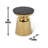 Steve Silver Jovana Round End Table with Black Granite Top and Iron Base, Brushed Bronzed Color, Floor Levelers - 16.50 x 16.50 x 20.00