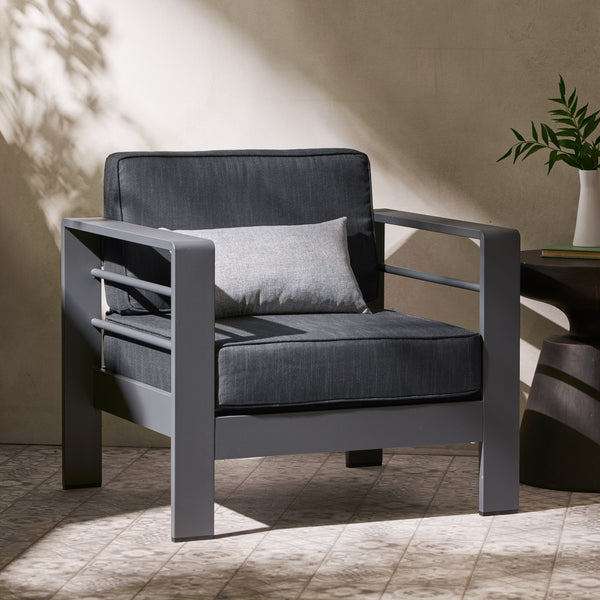 English Elm Cape Coral Aluminum Slat Club Chair Resort Style Patio Seat with Thick Cushions 56347.00GRY