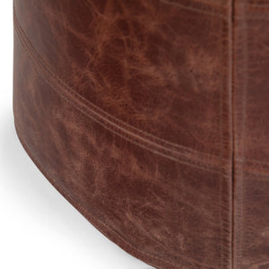 English Elm Connor Round Pouf - Handcrafted Distressed Buffalo Leather Accent For Stylish Seating & Decor B136P159337